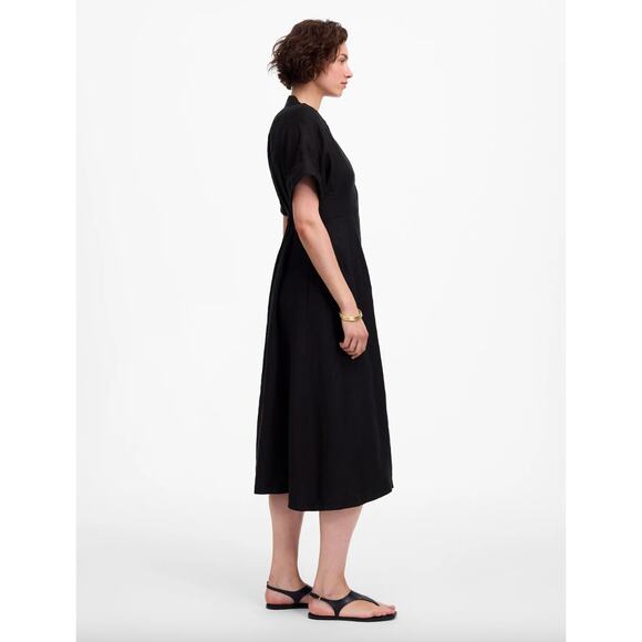 Madewell Pleated Midi Shirtdress 100% Linen A Line Minimalist Black Small NWT - Picture 3 of 14